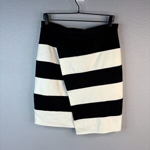 Spense - Black & White Stripe Asymmetrical Skirt